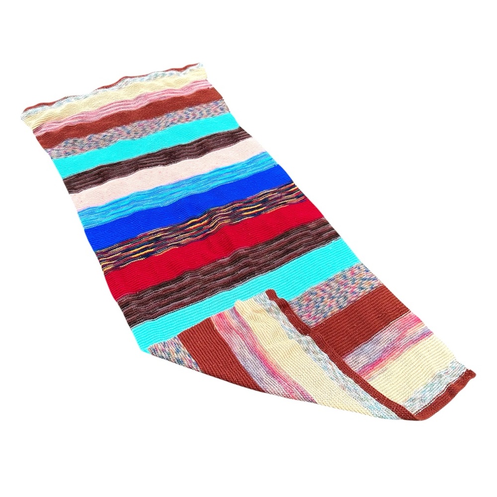 Vtg Handmade Colorful Wool Banded Color Block Afghan Blanket 37”x80” Beauty Cozy